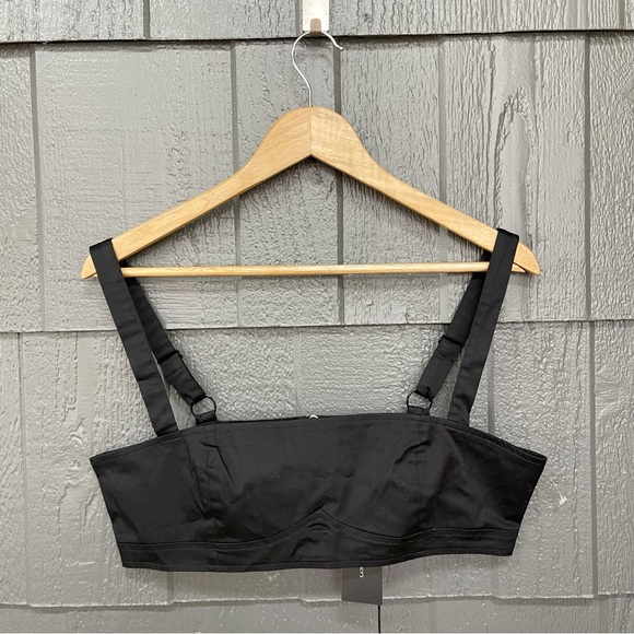 DANIELLE BERNSTEIN Women's Bra Tank BLACK Size 6 Poplin Cropped Black Bra Top - Picture 3 of 12
